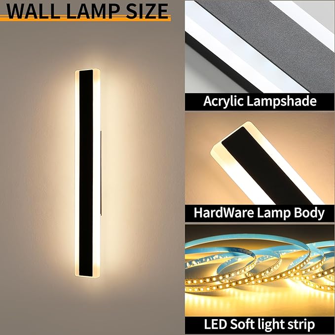 Mikeru 2Pack 47inch Outdoor Wall Light Fixtures, 3000/4500/6000K 3 Color Modern Black Linear Wall Lights Front Porch Light Wall Mounted Led Lighting for Basement, Shop,Garage Non-Dimmable