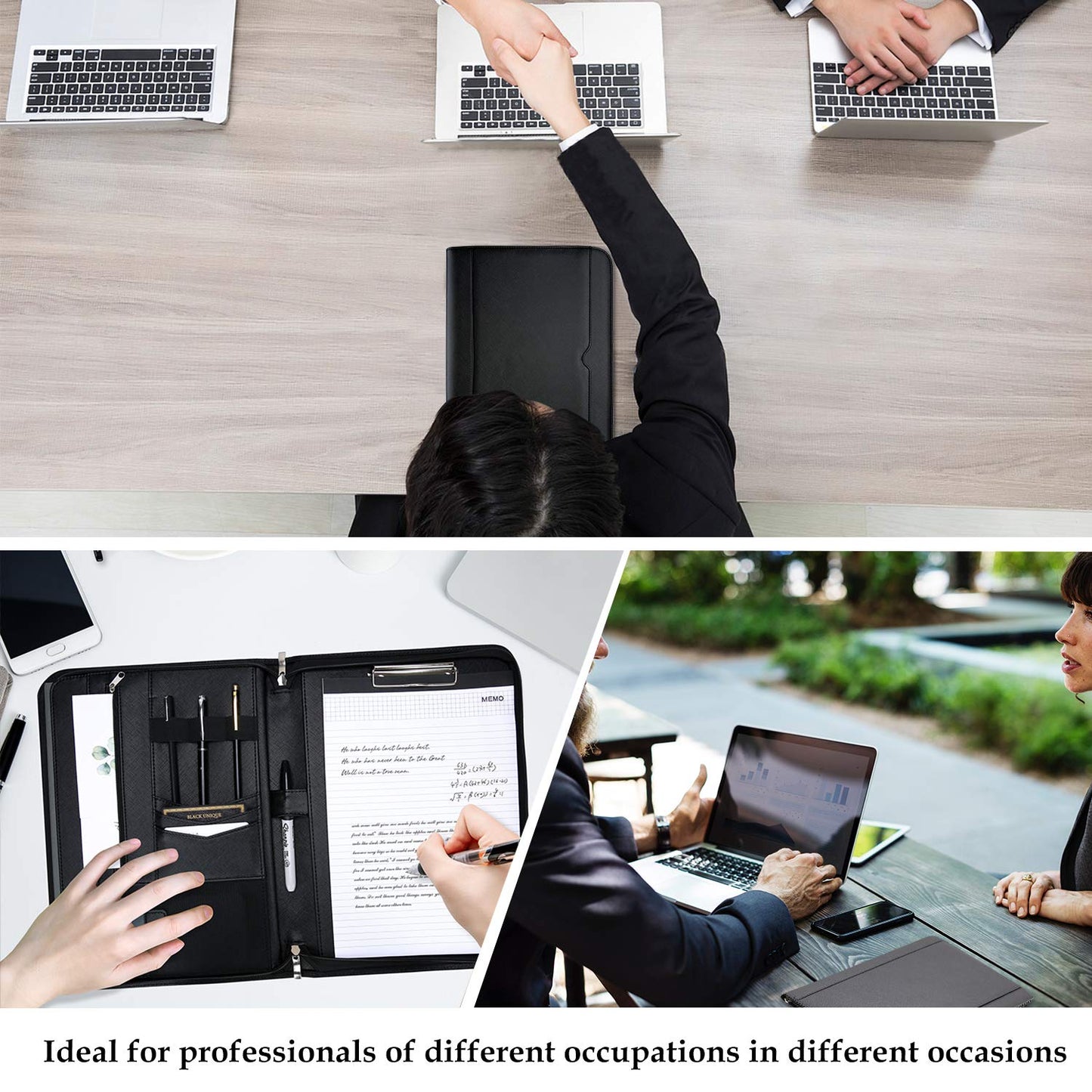 ProCase Portfolio Business Padfolio Folder with Zipper, Conference Meeting Executive File Legal Document Organizer with Pockets Letter Size A4 Writing Pad Notepad Padfolio -Black