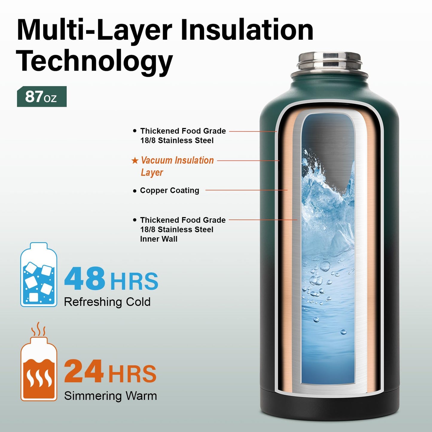 DYSANKY Insulated Water Bottle | Thickened Stainless Steel for Gym and Hiking with Straw, Carrier Bag, Handle Strap | BPA-Free 87 oz