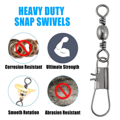 Dr.Fish 50 Pack Fishing Snap Swivels, Barrel Swivels Fishing Tackles, Stainless Steel Safty Interlock Snaps Leader Line Lure Connector Fresh&Saltwater #6