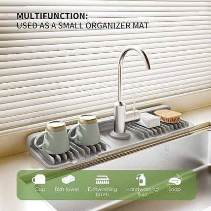 Faucet Mat for Kitchen Sink, 2025 New Silicone Sink Splash Guard, 7°Slope Fast