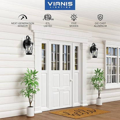 VIANIS Motion Sensor Outdoor Lights, Modern Patio Lights Outdoor Waterproof, Black Exterior Lighting Fixtures Lanterns for House, 100% Aluminum Outside Wall Mount Light Sconce for Garage, Porch, Coach