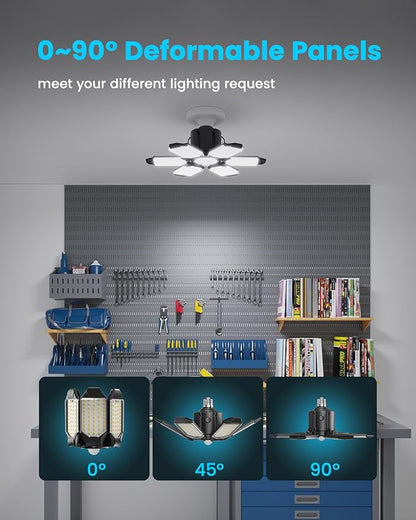 Motion Sensor Garage Light 200W 20000LM, Deformable LED Ceiling Light with 360° Detection & 3 Modes - 6500K Motion Sensor Light Indoor Bulb for Basement/Workshop
