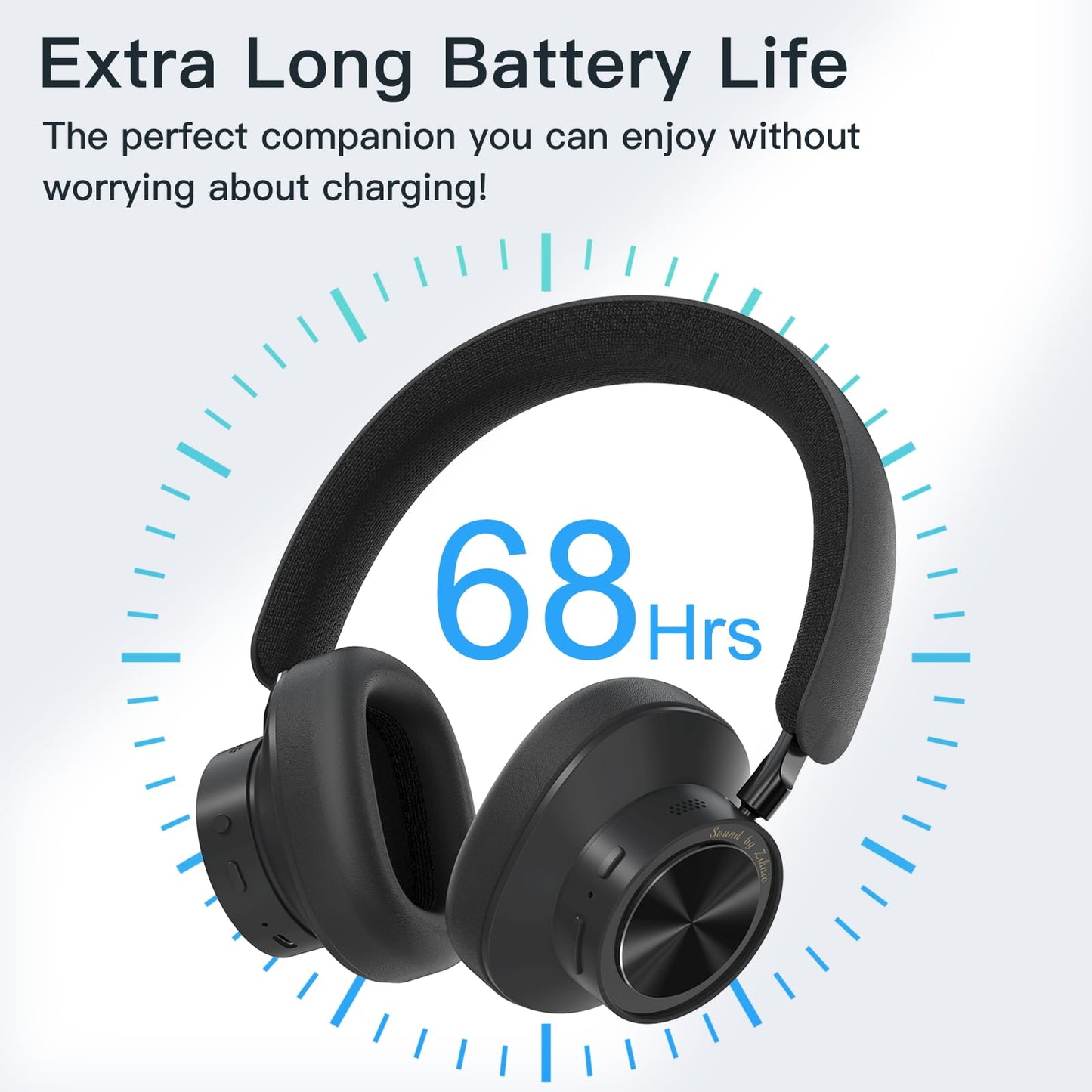 ZIHNIC Active Noise Canceling Headphones, Wireless Over Ear Bluetooth Headphones, Hi-Res Audio, Prolonged Battery Life, Deep Bass, Comfortable Foam Ear Cups-Black