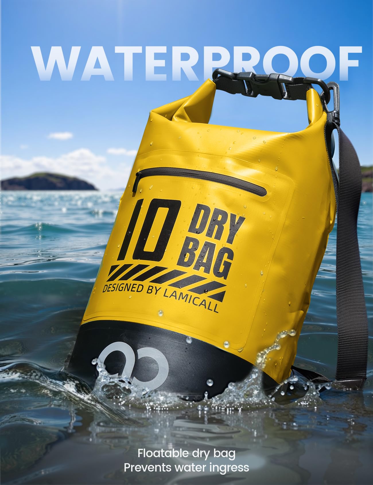 Lamicall Waterproof Dry Bag with Phone Pouch - 5L/10L/20L/30L/40L Floating Roll Top Backpack for Kayaking Boating Beach Camping Fishing - Heavy Duty 500D PVC Marine Dry Sack for Men,Women, Yellow 5L