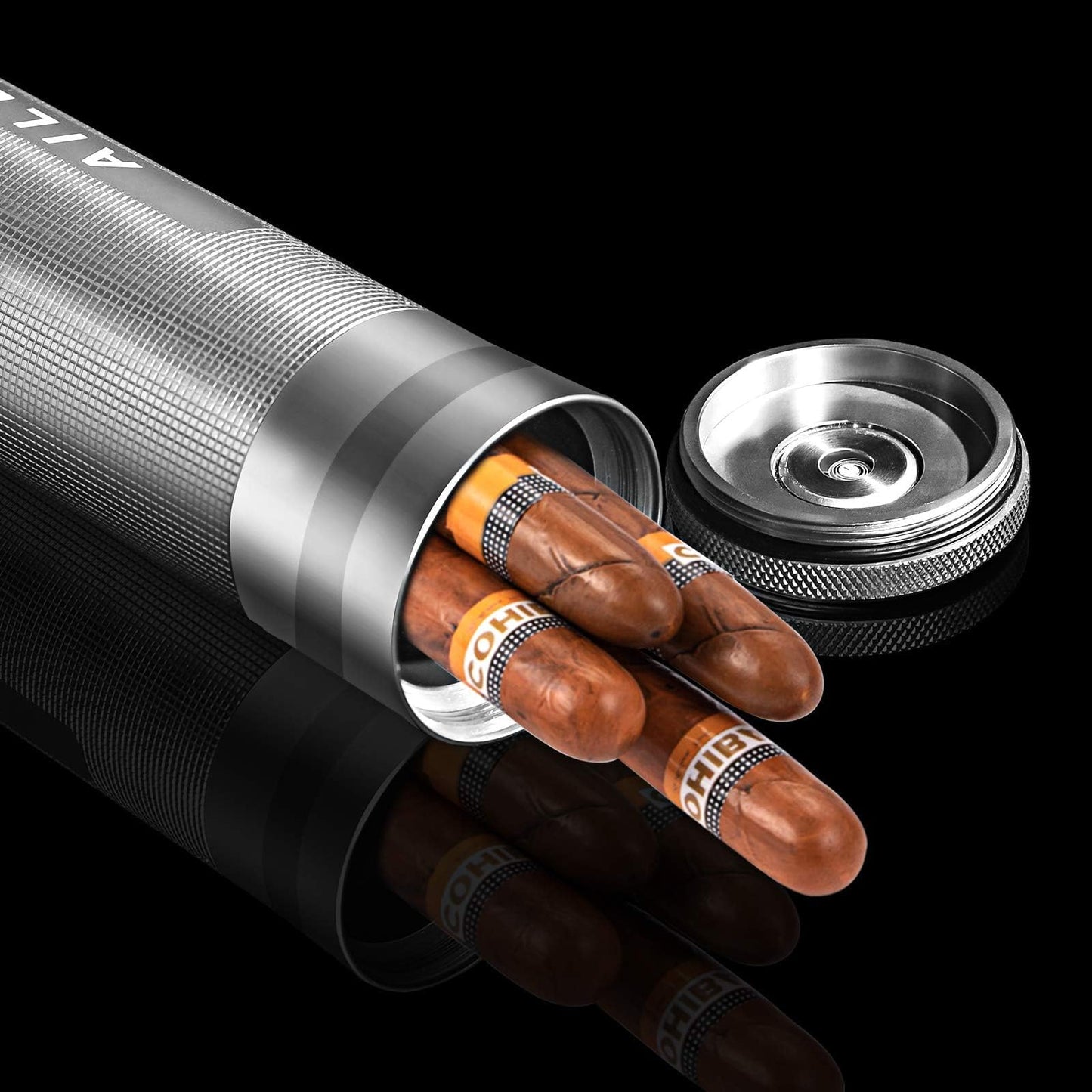 AILE Cigar Stainless Steel humidor Silver Travel Cigar case Tube for 3 to 4 Cigars, Portable Cigar case, Cigar Hygrometer, Great Gift for Men, Dad, Husband