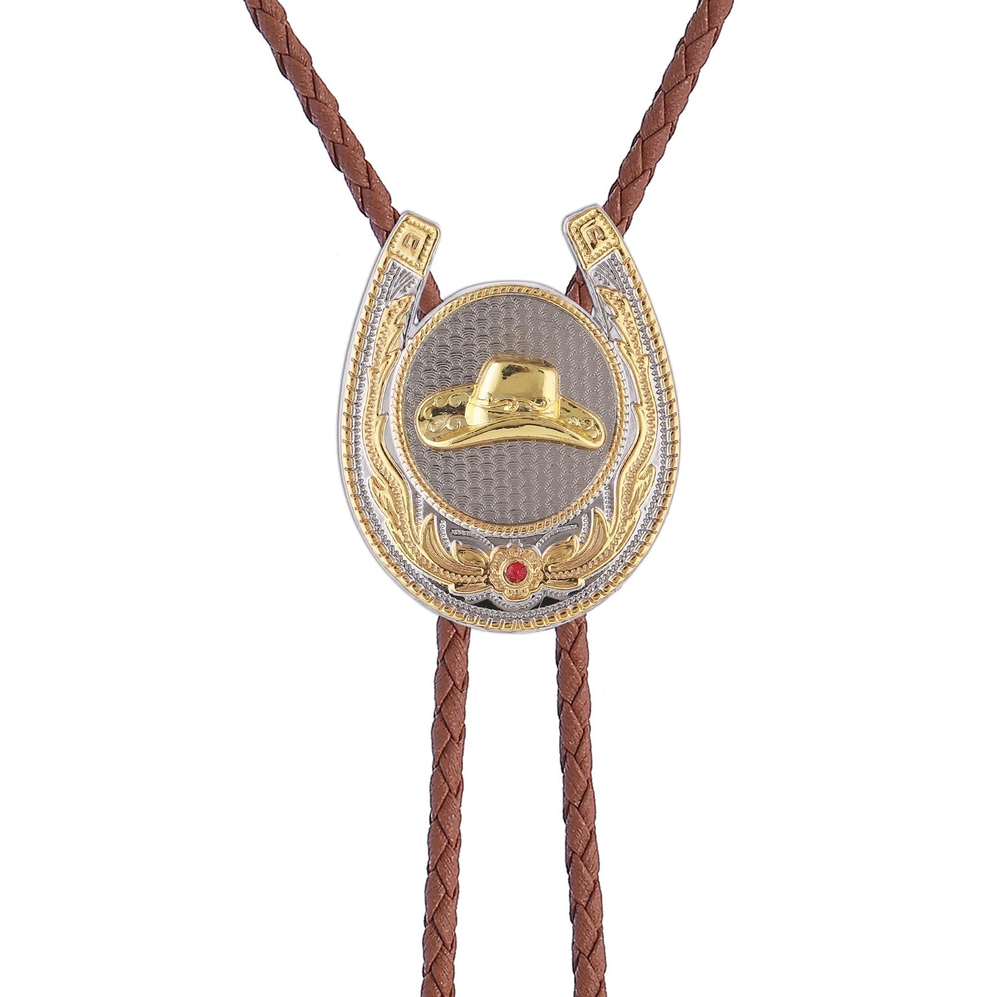 Jeilwiy Men's Bolo Ties Gold Cowboy Hat Bolo Tie 3D Design Western Leather Necktie Brown Bolo Tie for Men