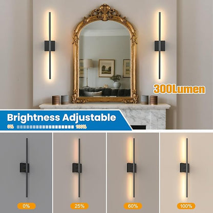 NIORSUN 28 Inch Battery Operated Wall Sconce Set of 2, Black Rechargeable Wall Lights with DIY Independently Rotatable Tube, 3CCT Dimmable Wireless Wall Sconces for Living Room Bedroom Hallway