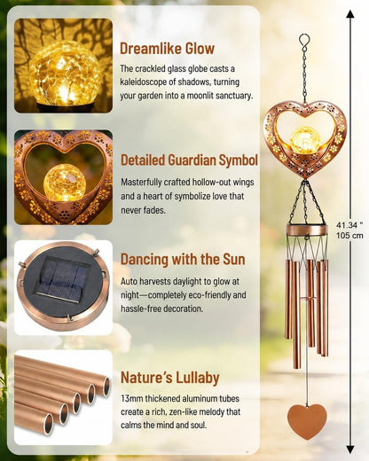 Nacome Solar Heart Wind Chimes for Outside: Weatherproof Metal Outdoor Decor Easy Hanging for Garden Patio Tree Window - Melodious Mother's Day Birthday Gifts for Mom Women Mom Grandma Her Wife
