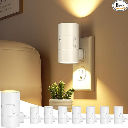 Night Lights Plug Into Wall,3 Color Temperatures LED Night Light Plug in,Dusk to Dawn Sensor,0-100LM Adjustable Brightness,Dimmable Night Lights for Hallway Bathroom Stair Bedroom,White,8 Pack