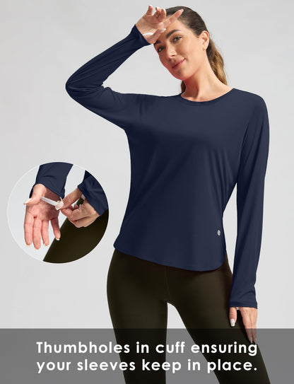 Women's Sun Shirts UPF 50+ Long Sleeve UV Protection Shirt Lightweight Quick Dry Workout Hiking Tops for Women(Navy,XXL)
