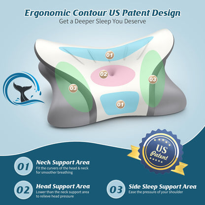 Cervical Neck Pillow - Cooling Pillow for Neck Pain Relief, Ergonomic Side Sleeper Pillow for Sleeping, Contour Memory Foam Pillows for Neck Support, Orthopedic Bed Pillow for Back Stomach Sleepers