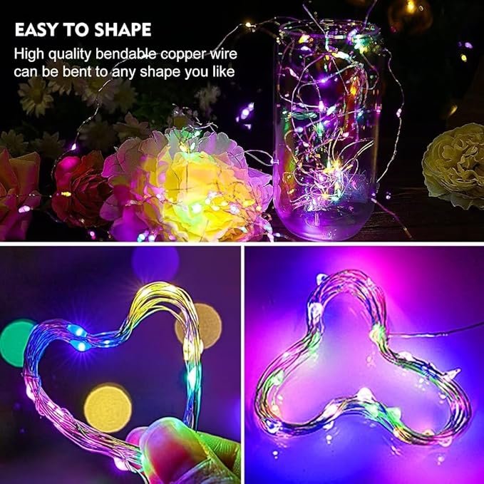 pozzolanas 24 Pack Multi-Colored Fairy Lights Battery Operated 3 Modes 7FT 20 LED Waterproof String Lights Twinkle Silver Wire for Mason Jars Wedding Christmas Halloween Party Decor (24,Multi-Colored)