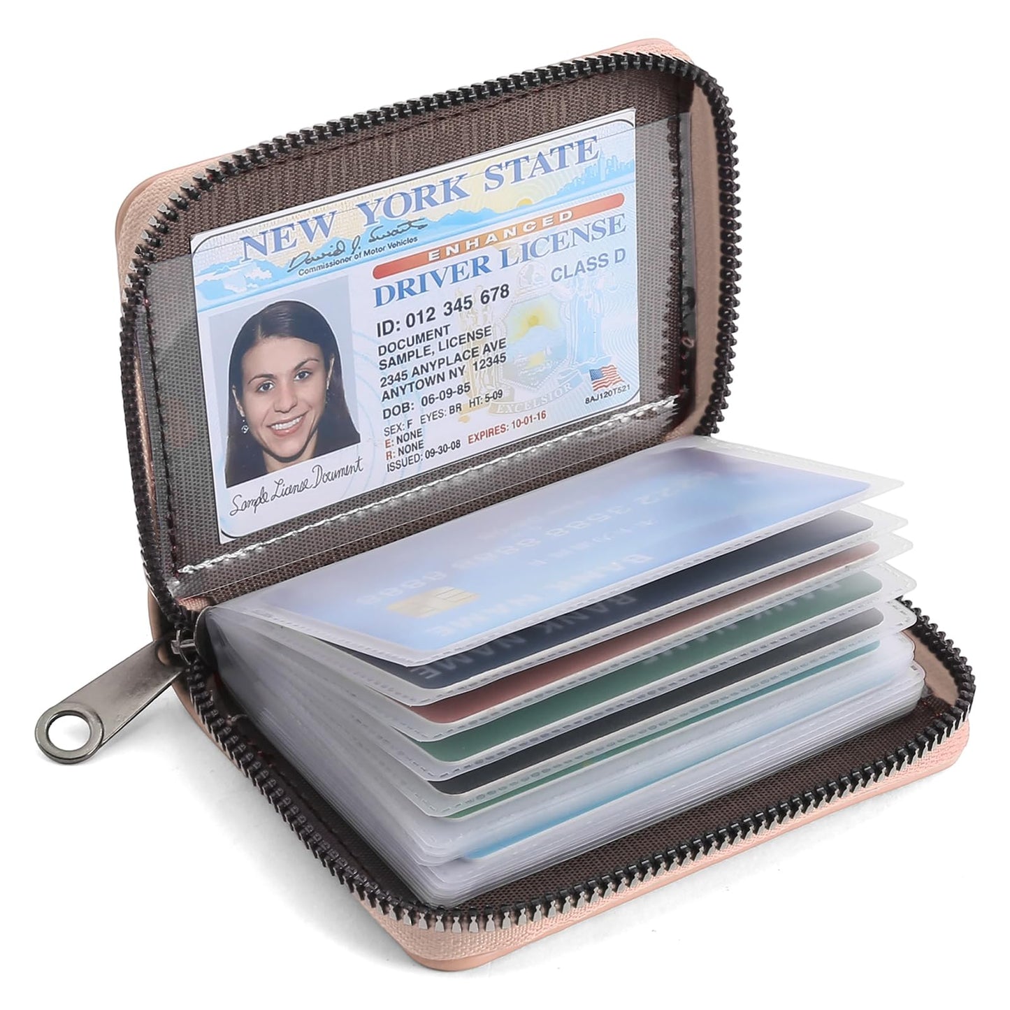 SENDEFN Women's Credit Card Holder Small Leather Card Case Compact ID Case Organizer Zipper Ladies Wallet with 22 Slots