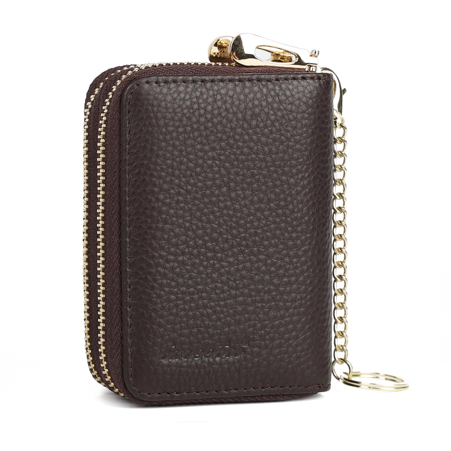 imeetu RFID Credit Card Wallet, Genuine Leather Zipper Card Case Holder with Removable Keychain(Max - Coffee)