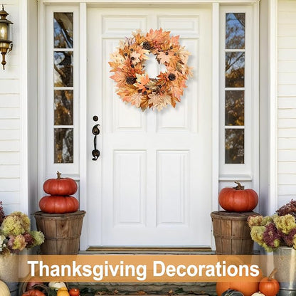 22 Inch Fall Wreaths for Front Door Outside Timer Function Pinecones Berries Autumn Fall Wreaths with 30 Warm Lights Decorations for Home Wall Porch Door Yard Harvest Mantle Fireplace Window Decor