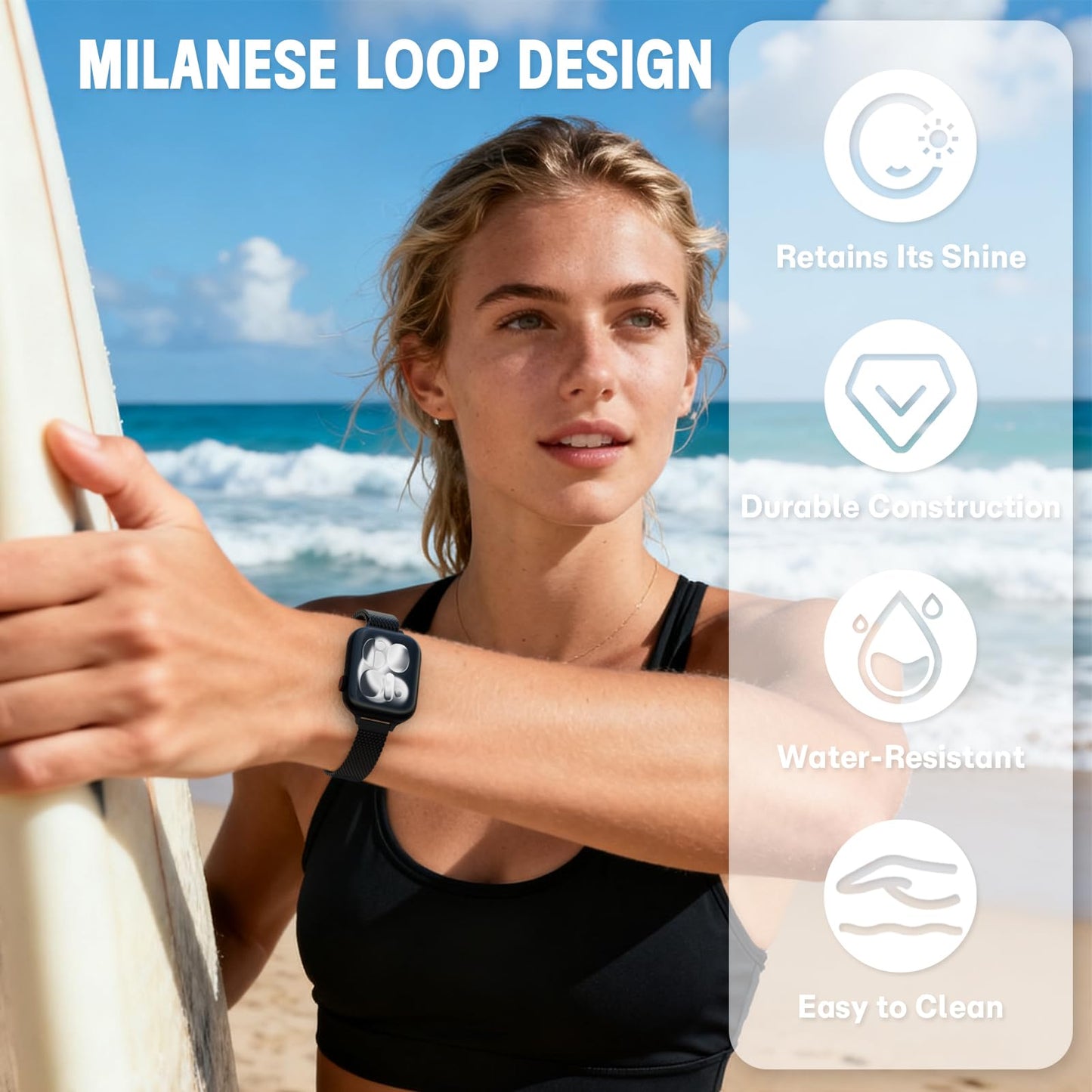 Slim Milanese Loop Compatible with Apple Watch Bands for Women Men 38mm 40mm 41mm 42mm 44mm 45mm 46mm 49mm, Stainless Steel Magnetic Mesh Strap for iWatch Series 11 10 SE 9 8 7 6 5 4 Ultra 3 2 1