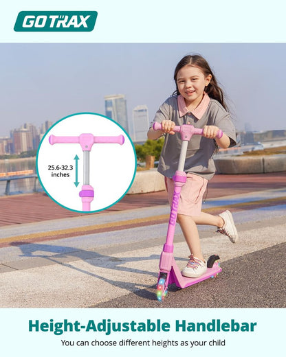 Gotrax K03 Kick Scooter for Kids, 5" LED Lighted Wheels and Adjustable Handlebars, Lightweight Design and Anti-Slip Deck, Max Load 110 Lbs, Kids Scooter for Boys & Girls Ages 3+, Pink