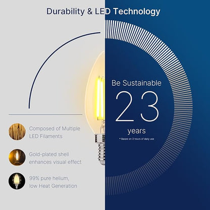 FLSNT Amber LED Candelabra Light Bulbs 40W Equivalent, B11 E12 LED Chandelier Bulbs, 2200K Warm White, Dimmable, 330LM, 24 Pack UL,CA65 Listed.