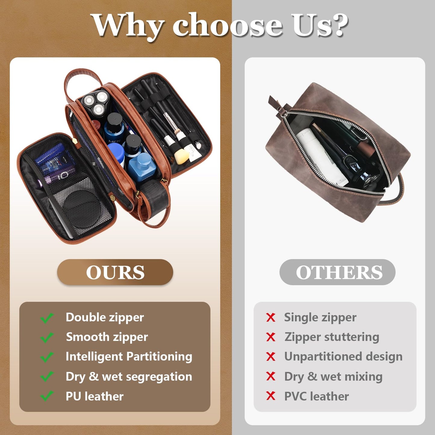 Personalized Toiletry Bag for Men,Father Day Gift for Dad Husband,Engraved Mens Toiletry Travel Bag,Waterproof PU Leather Shaving Bag,Mens Birthday Gift Ideas for Him,Groomsmen Gifts Brown- M