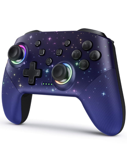 VOYEE Switch Controller, LED Star Wireless Pro Controllers Compatible with Lite/OLED, Multi-Platform Windows PC with 9 Colors Colorful RGB Lights/Programmable/Vibration/Turbo/Wakeup