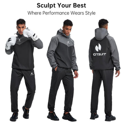 HOTSUIT Sauna Suit for Men Weight Loss Sweat Suits Sauna Jacket Pant Gym Workout, Gray, XXL