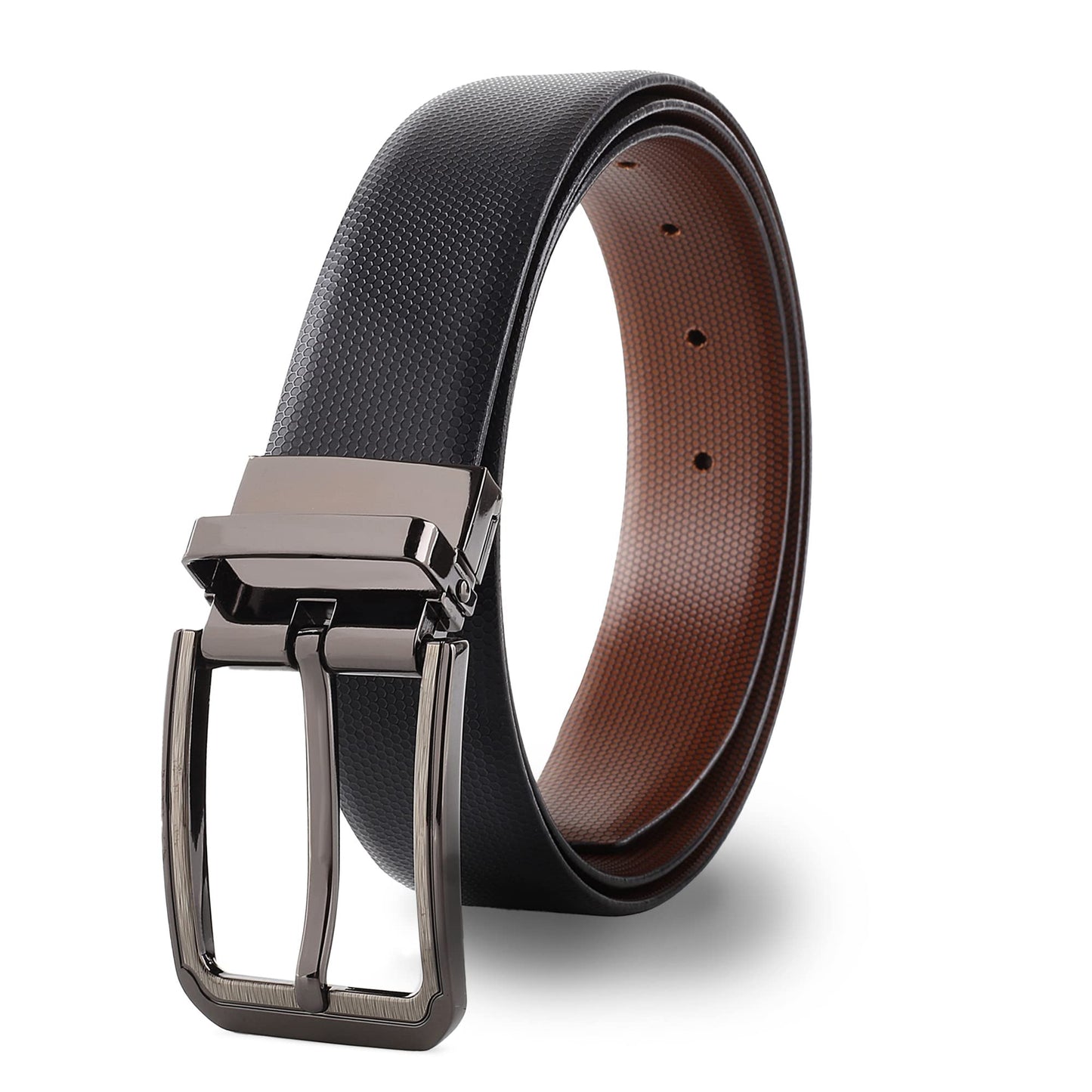 Prospero Comfort - Reversible Belts for Men, Italian Top-Grain Leather Belt for Men, 2-Toned Men’s Belts, Men’s Belt for Casual Wear, 35mm Dress Belt, Beehive Design Black Belt Men’s Size 40