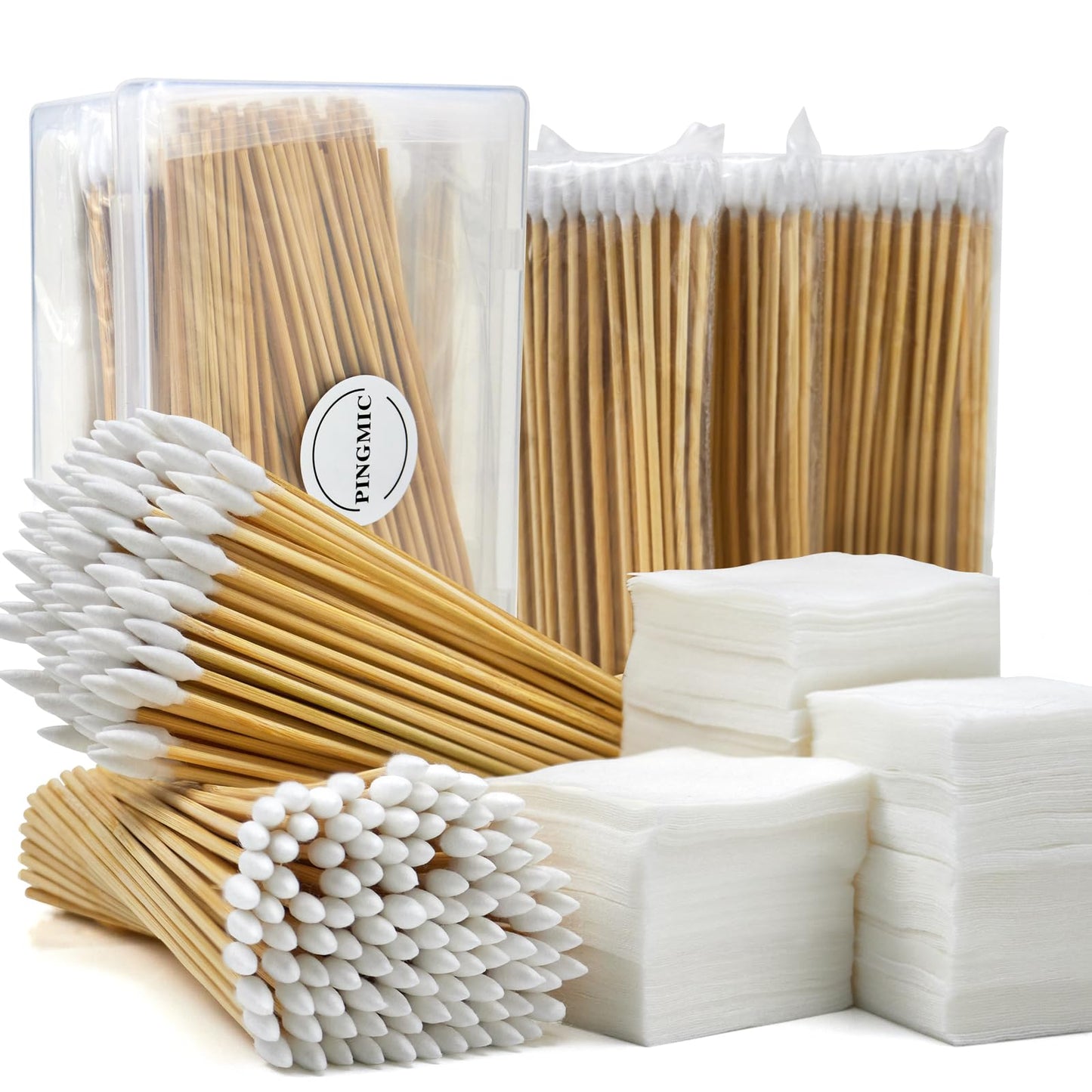 PINGMIC Gun Cleaning Supplies - 300PCS Gun Cleaning Patches and 300PCS Gun Cleaning Swabs, 6-inch Pointed Gun Swabs, 2" x 2" Lint Free Gun Patches - Fit Most Calibers Gun Cleaning Kit Supplies