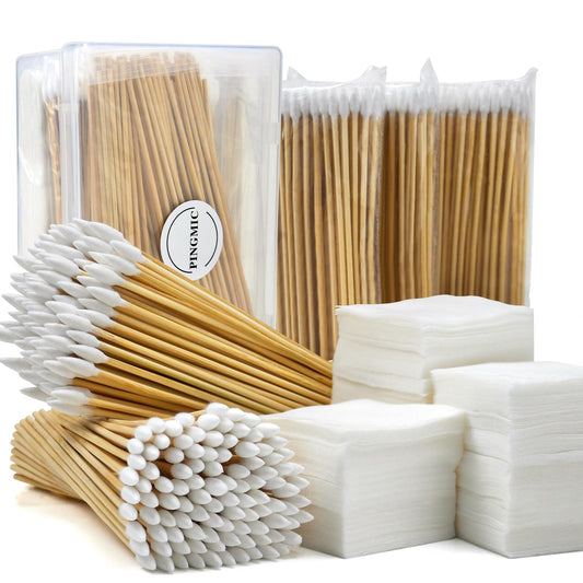 PINGMIC Gun Cleaning Supplies - 300PCS Gun Cleaning Patches and 300PCS Gun Cleaning Swabs, 6-inch Pointed Gun Swabs, 2" x 2" Lint Free Gun Patches - Fit Most Calibers Gun Cleaning Kit Supplies