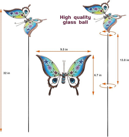 Juegoal Set of 4 Butterfly Garden Stake Decor, 32" Metal Colorful Butterflies Stakes, Yard Art Ornaments for Mom, Mothers Day Ideal Gifts, Outdoor Lawn Porch Pathway Patio Plant Pot Flower Bed
