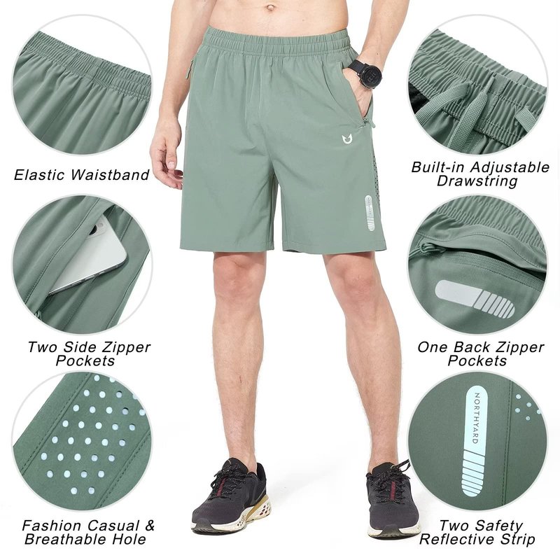 NORTHYARD Men's Athletic Running Shorts Gym Workout 7"/9"/5" Quick Dry Lightweight Sports Basketball Tennis 3 Zipper Pockets LODENFROST S