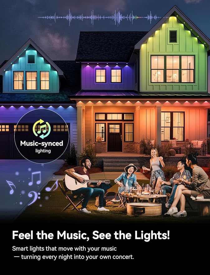 Permanent Outdoor Lights, RGB+IC Smart Outdoor Halloween Lights for House, 400ft with 200 LED, IP67 Waterproof LED Light for Halloween Christmas Decorations, Work with Remote, APP