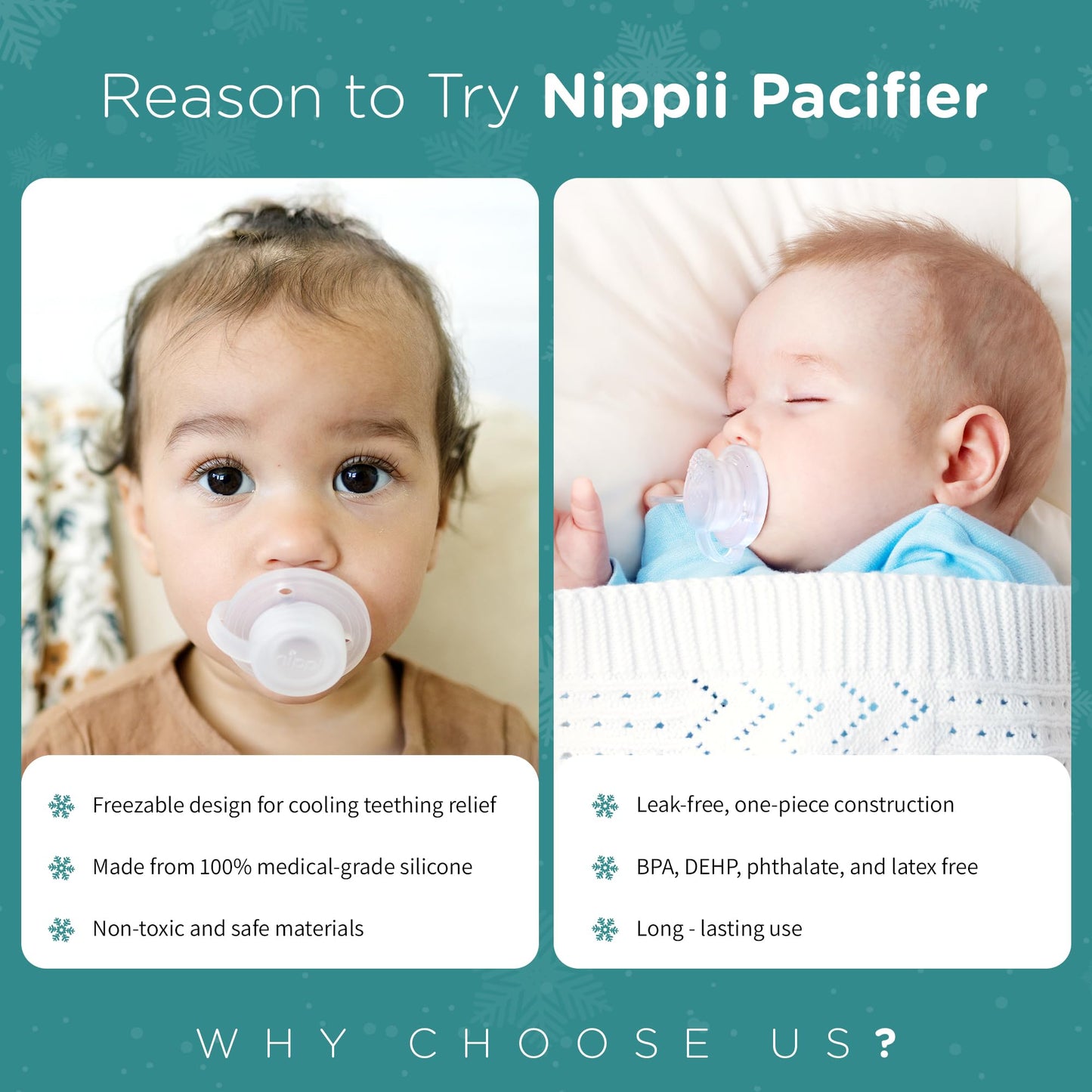 Nippii Freezable Pacifier for Baby Teething Relief - Safe Infant Teether with Cooling Effect - Easy to Clean, Medical Grade Soft Silicone - BPA Free - for Babies 0-9 Months - Made in USA