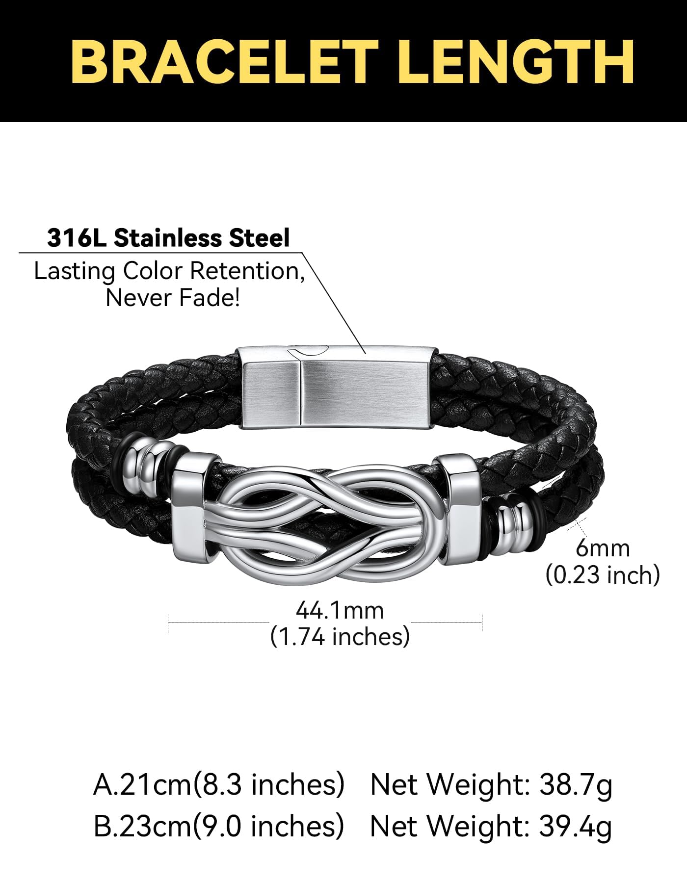 ChainsHouse Inspirational Gifts Bracelets for Men with Message Cards 8.3 Inches Braided Beaded Leather Square Knot Cuff Bracelet Birthday Gift for Dad