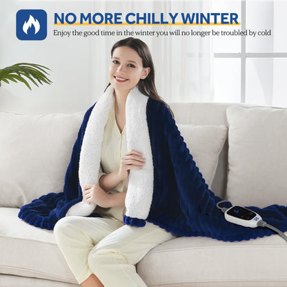 SEALY Electric Blanket Full Size, Soft Ribbed Flannel to Sherpa Reversible Heated Blanket with 10 Heat Settings & 1-12 Hours Auto-Off Overheat Protection, Machine Washable, 72"x84" Beige