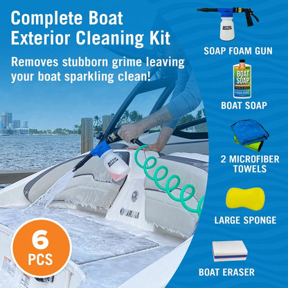 Boat Cleaning Kit, Wash Soap, Foam Gun, Sponge, Microfiber Cloths, Marine Cleaner for Pontoon, Fishing, Bass Boats, RV Supplies, Boating Gifts for Men and Women