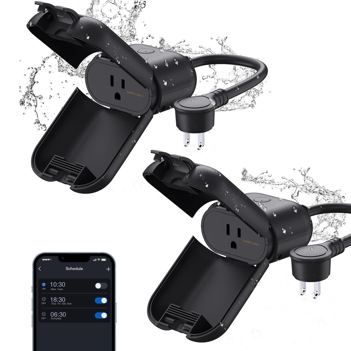 ELEGRP PQR20 Outdoor Smart Plug Waterproof IP66, WiFi Plug with 2 Individually Sockets, Compatible with Alexa & Google Assistant, Smart Outdoor Outlet for String Lights, UL Certified, 2 Pack, Black