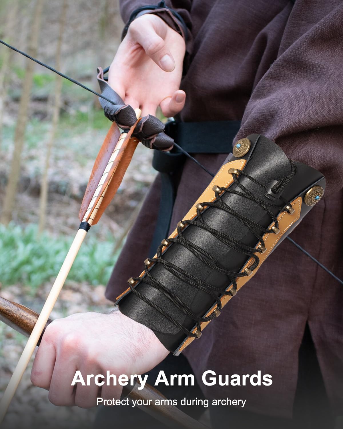 TOPARCHERY Handmade Leather Arm Guards Bow Hand Shooting Glove Adjustable for Hunting Shooting Arm Protector Wristband Gauntlet Unisex Medieval Bracer (Brown)