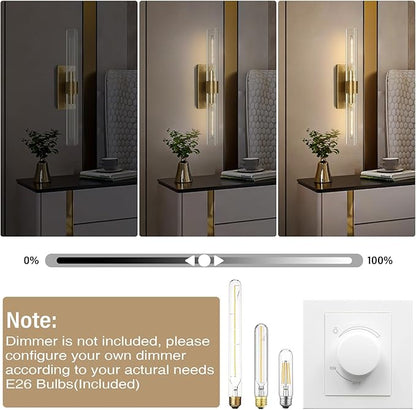 Wall Sconces, 22.8" Gold Bathroom Sconces Wall Lighting with Clear Glass, Modern Sconces Wall Decor Brass Light Fixtures for Bathroom Mirror Living Room Hallway Bedroom