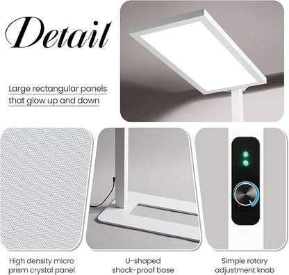 80" LED Floor Lamp Modern, 7500LM Dimmable Eye-Care Tall Reading Light, 100W Full Spectrum Dual Light Source Standing Piano Lamp 4000K Bright Lighting for Office, Home - White