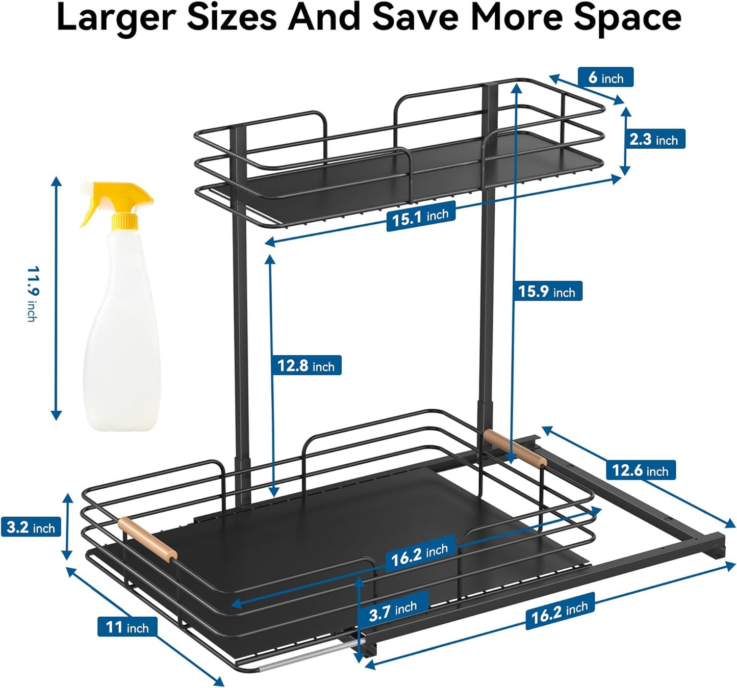 LAMU Under Sink Organizers and Storage, 2 Tier Bathroom Kitchen Cabinet Organizers, Pull Out Under Sink Storage Kitchen Shelf Organizer for Under Counter Storage