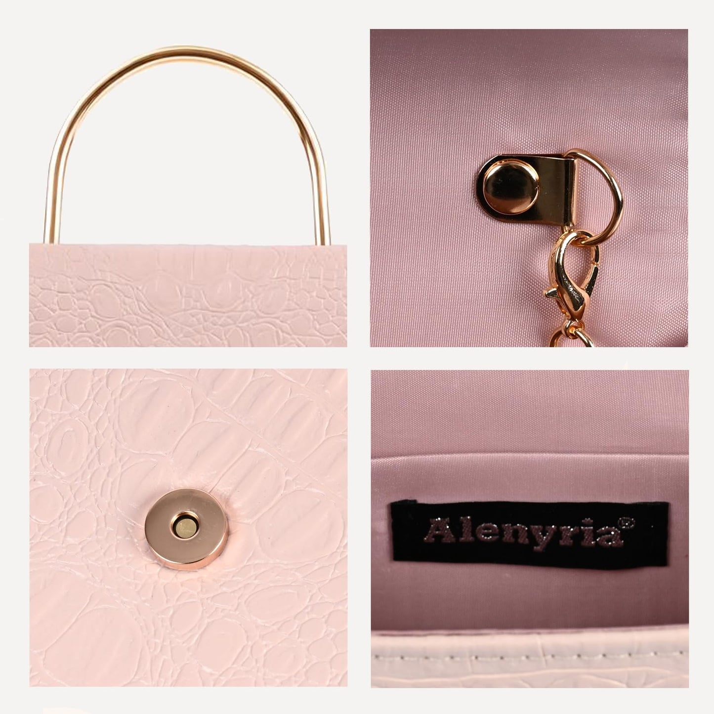ALENYRIA Top Handle Evening Bag for Women Vegan Leather Envelope Clutch Purse Handbag Formal Wedding Prom Party (Faux Crocodile Skin Nude)