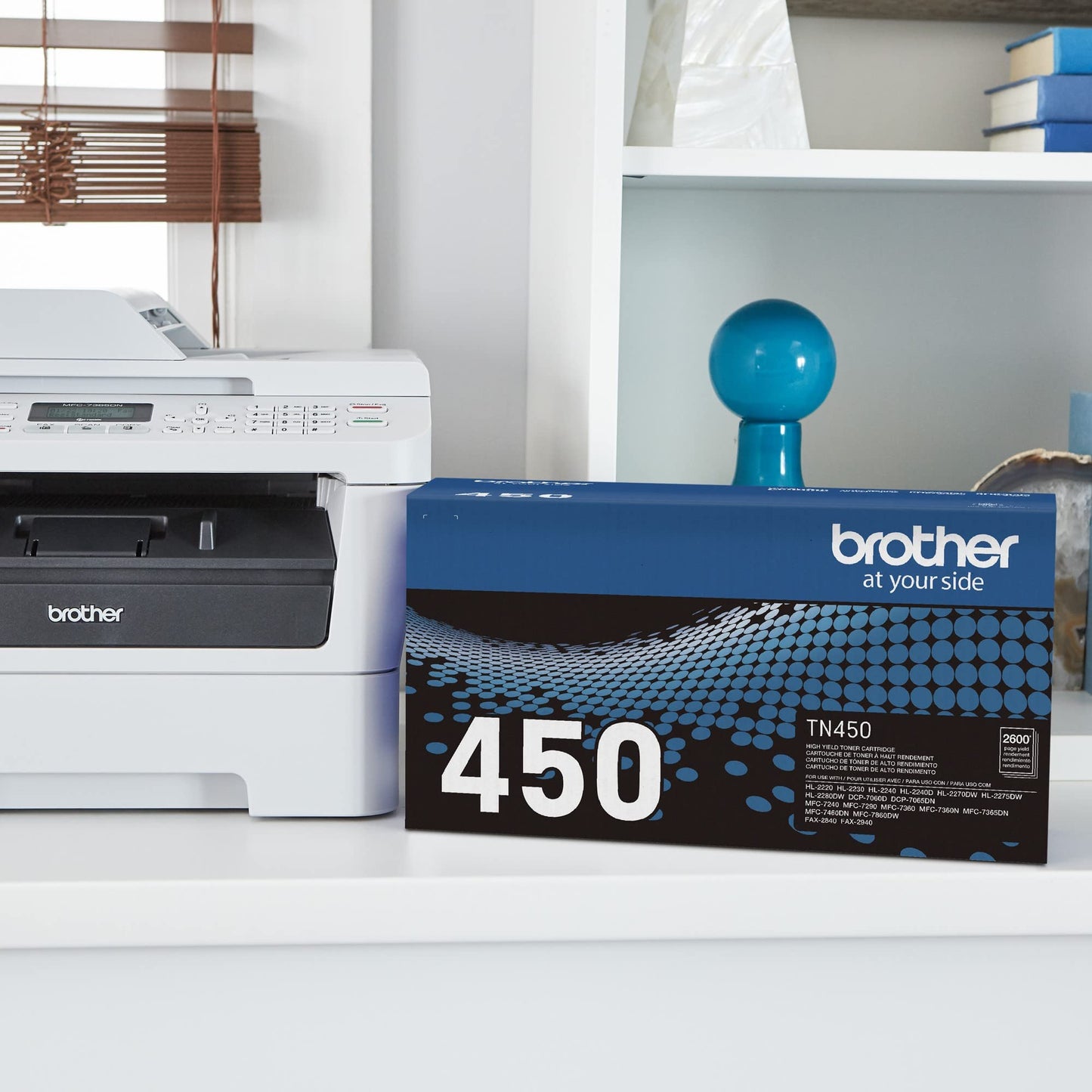 Brother Genuine High Yield Toner Cartridge, TN450, Replacement Black Toner, Page Yield Up To 2,600 Pages