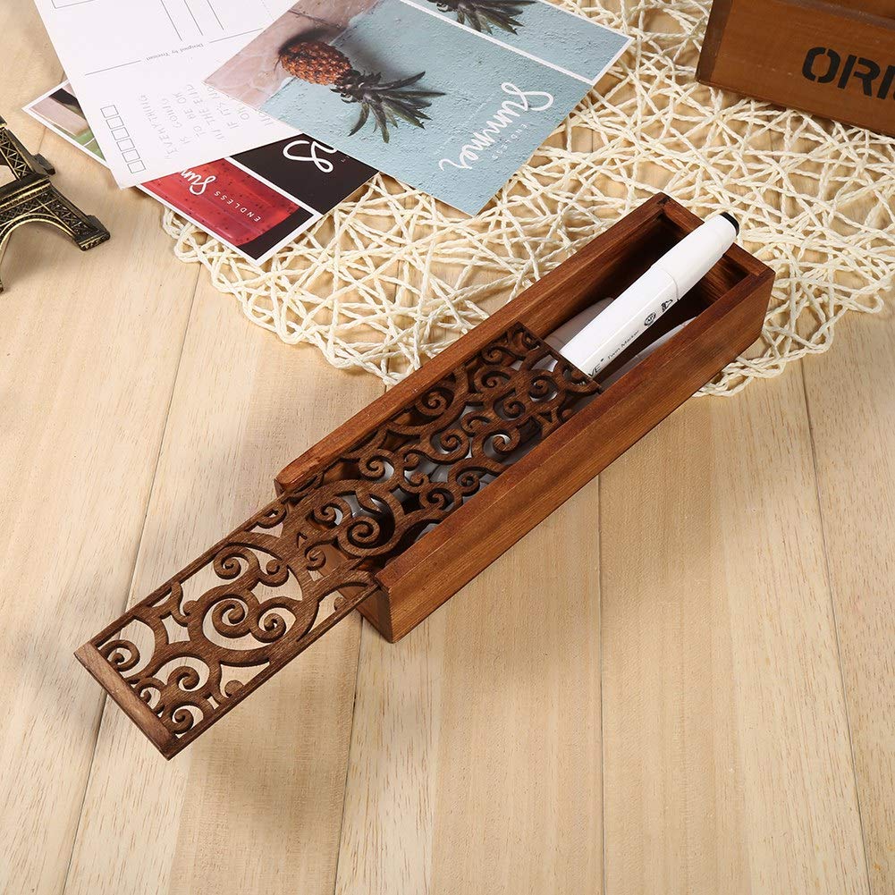 Joyzan Wooden Pen Box, Wood Pencil Storage Case Retro Stash Organizer Removable Cover Rectangular Ballpoint Pen Display Holder Gift Desktop Office Necklace Bracelet Jewelry Cosmetic
