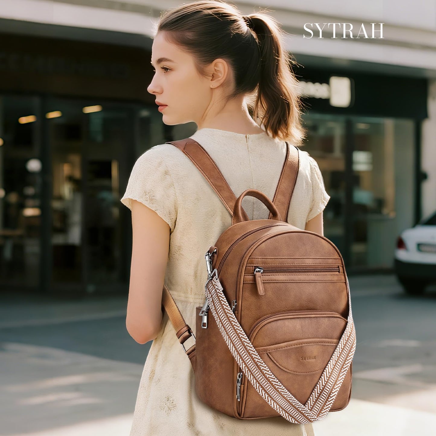 SYTRAH Small Backpack Purse for Women, Mini Backpack Vegan Leather with RFID Blocking & Tablet Pocket, Cute Shoulder Handbag for Travel, School & Work Brown