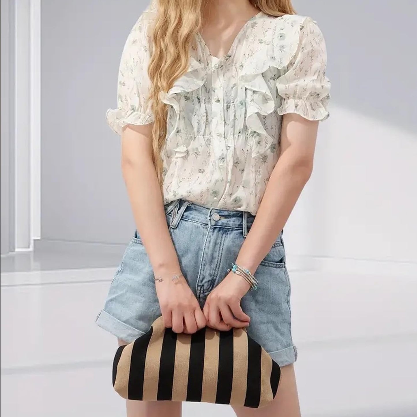 Vpoofree Clutch Purses for Women,Woven Clutch with Leather Pocket Bag,Woven Crochet Dumpling Striped Cloud Handbag Evening Bag Summer (Black-brown Stripe Woven Clutch Purses)