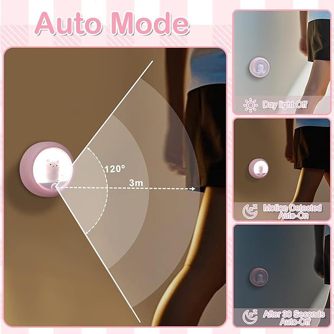 Attivolife Cat Motion Sensor Night Light, Magnetic Rechargeable Locker Wall Lamp with Dimmable, Portable Warm White LED Bedroom Light, Cute Decor for Girl Bathroom Hallway Stair Kitchen Wardrobe