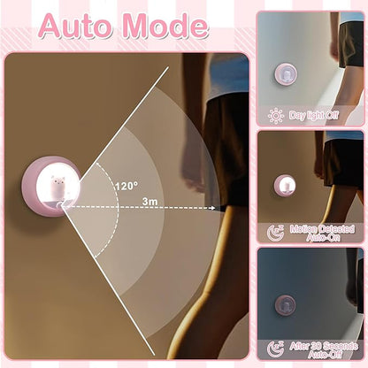 Attivolife Cat Motion Sensor Night Light, Magnetic Rechargeable Locker Wall Lamp with Dimmable, Portable Warm White LED Bedroom Light, Cute Decor for Girl Bathroom Hallway Stair Kitchen Wardrobe