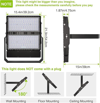 STASUN 600W 90000LM LED Flood Stadium Light with Photocell, 100-277V Dusk to Dawn Outdoor Lighting, 5000K Daylight, IP67 Waterproof, ETL Certified for Sport Courts Arena Parking Lot