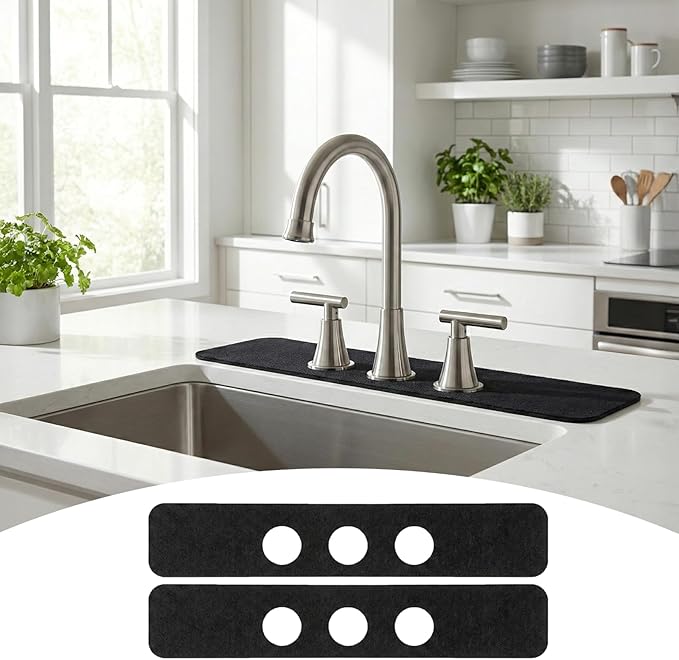 2PCS Faucet Mat for Bathroom Sink 3 Holes: 23.5’’Lx4.5’’W Splash Guard Fits 8